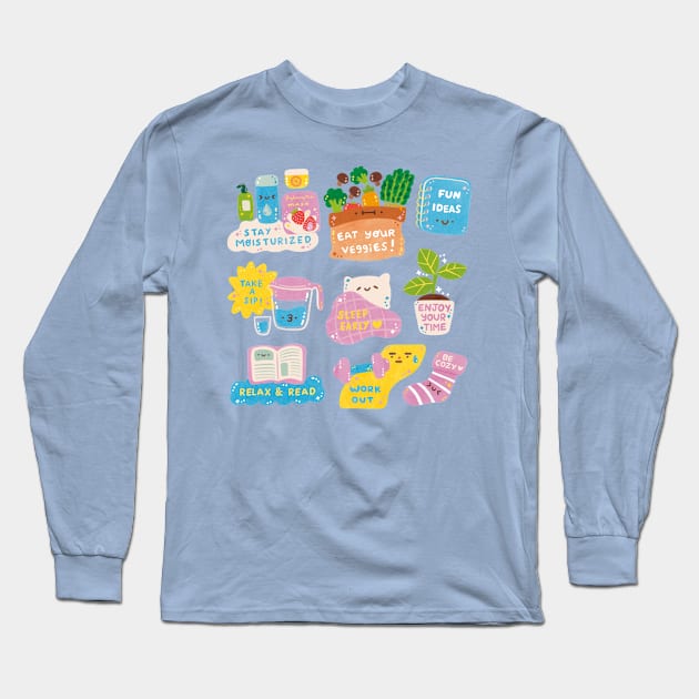 Self Care Reminders Long Sleeve T-Shirt by Figberrytea